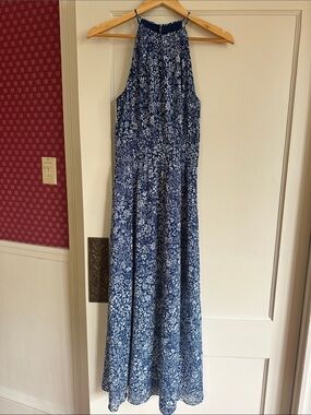 Blue Floral Halter Maxi Dress - Women